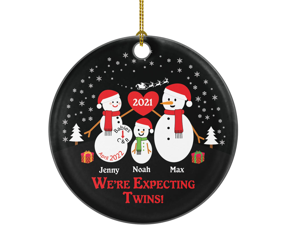 Expecting Twins Personalized Christmas Ornament Child Family of 3 Snowman Couple Parents Dad to be Pregnancy announcement mom to be of twins