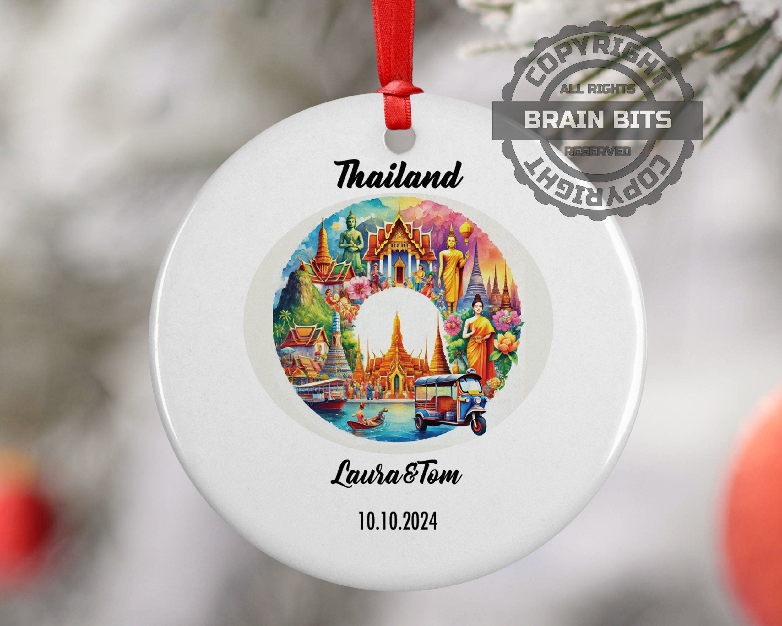 Thailand Ornament, Engagement, Married, Travel, Gift for Engaged Couple, Engagement Gift, Trip, Vacation Souvenir