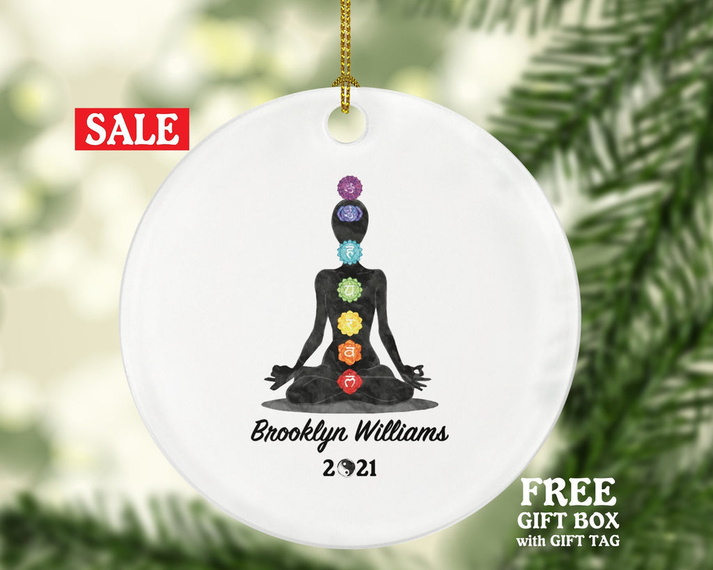 Chakra Christmas Ornament - Yoga Pose Personalized Meditation Happy Asanas, Stretching, Meditation Gift for Female Girl