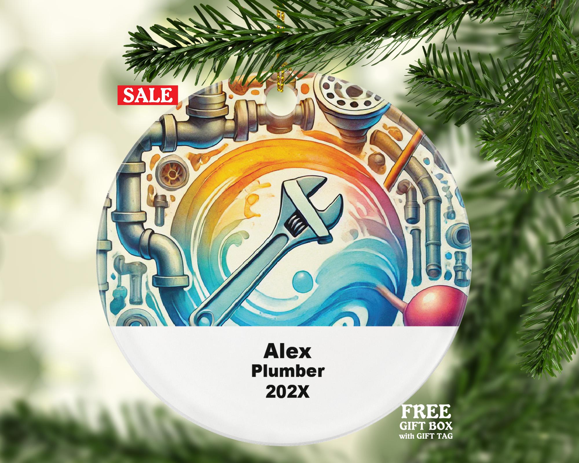 Personalized Plumber Ornament – Custom Plumbing Gift – Tradesman Holiday Ornament with Name and Year