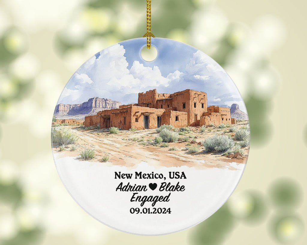 New Mexico Christmas Ornament Personalized - NM Engaged Married Family Together Couple Travel Honeymoon Engagement Marriage