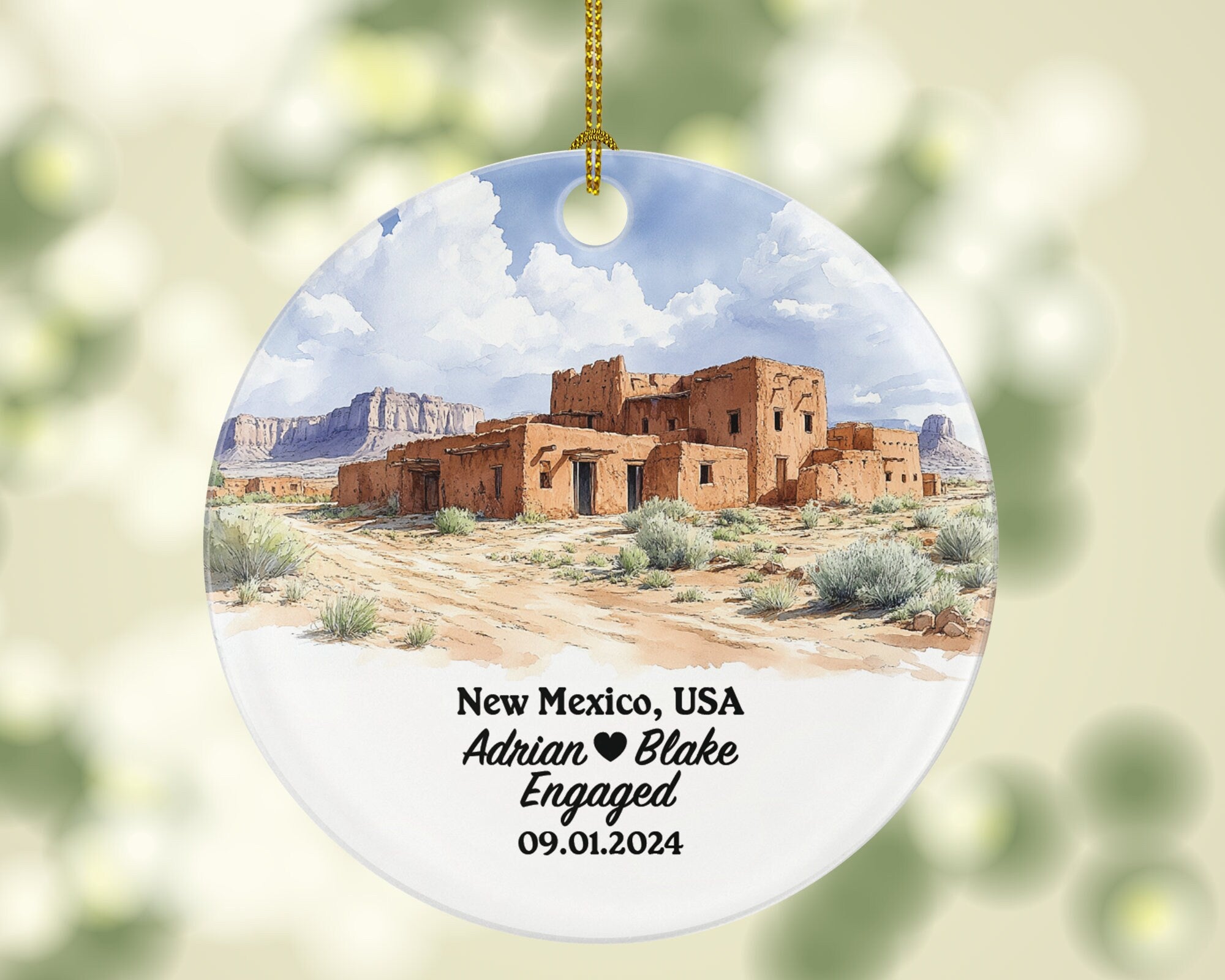 New Mexico Christmas Ornament Personalized - NM Engaged Married Family Together Couple Travel Honeymoon Engagement Marriage