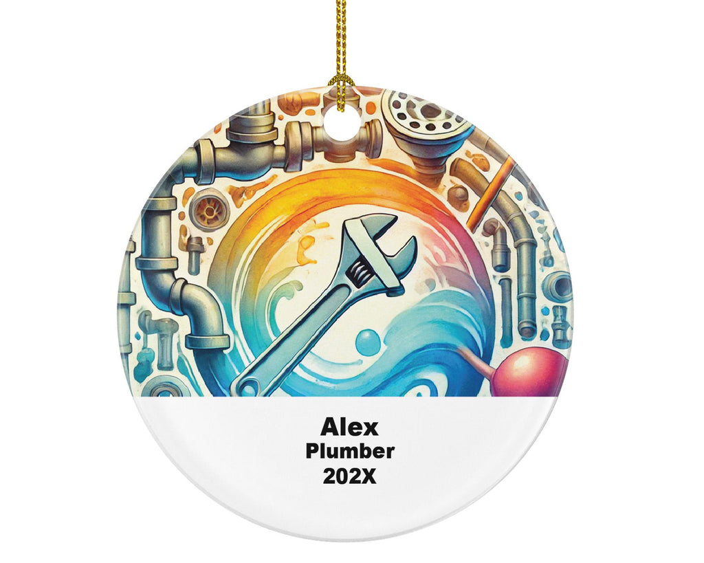 Personalized Plumber Ornament – Custom Plumbing Gift – Tradesman Holiday Ornament with Name and Year