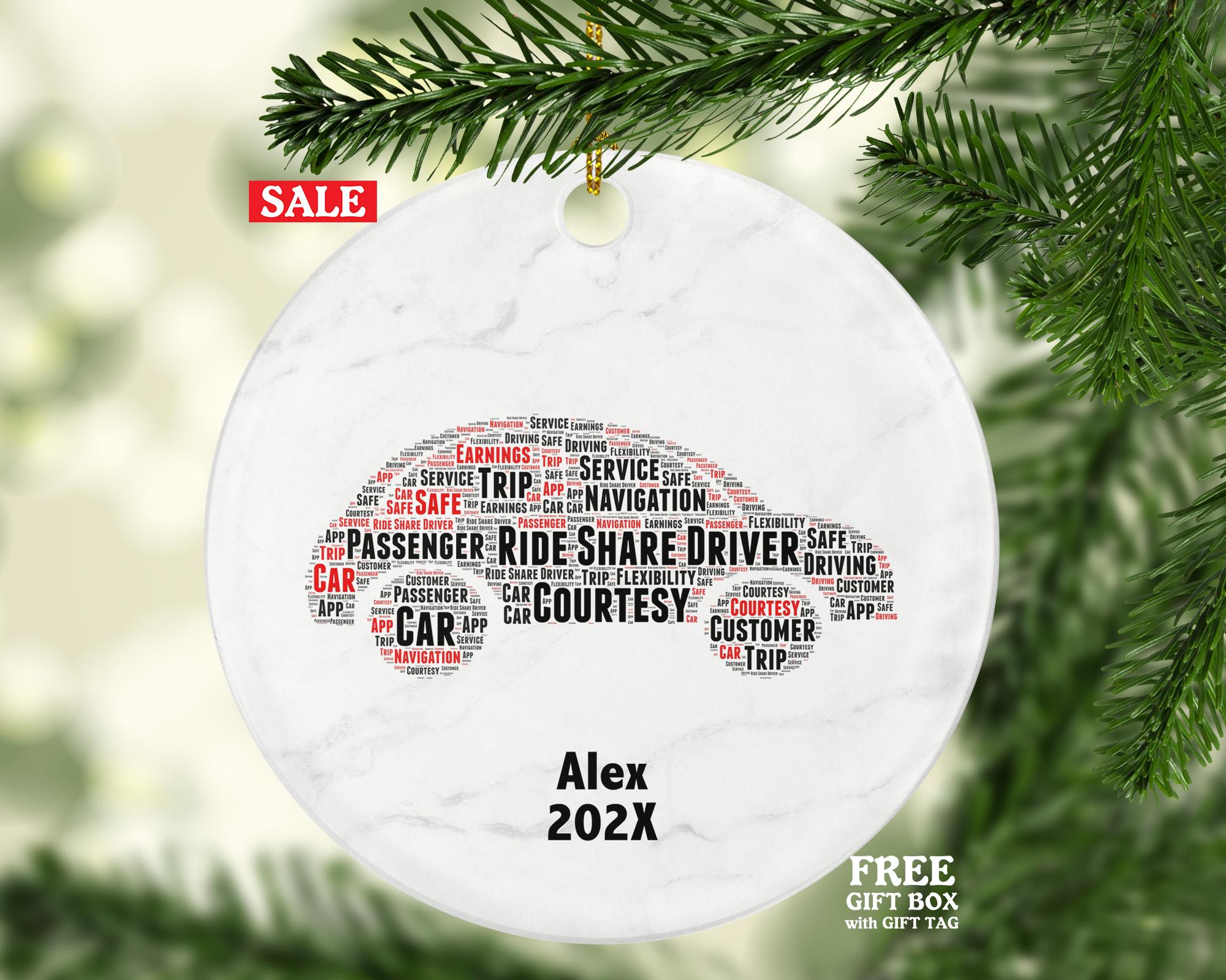 Ride Share Driver Ornament, Rideshare Gift for Drivers, Custom Car Word Art Holiday Keepsake, Ceramic Ornament
