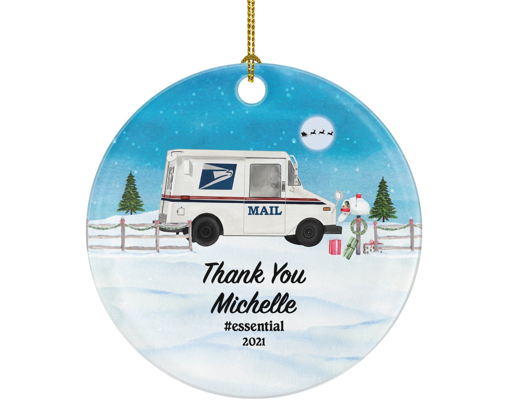 Mail Carrier Truck Postal Worker Christmas Ornament - Mailman Appreciation Gift Thank You Essential Worker Holiday
