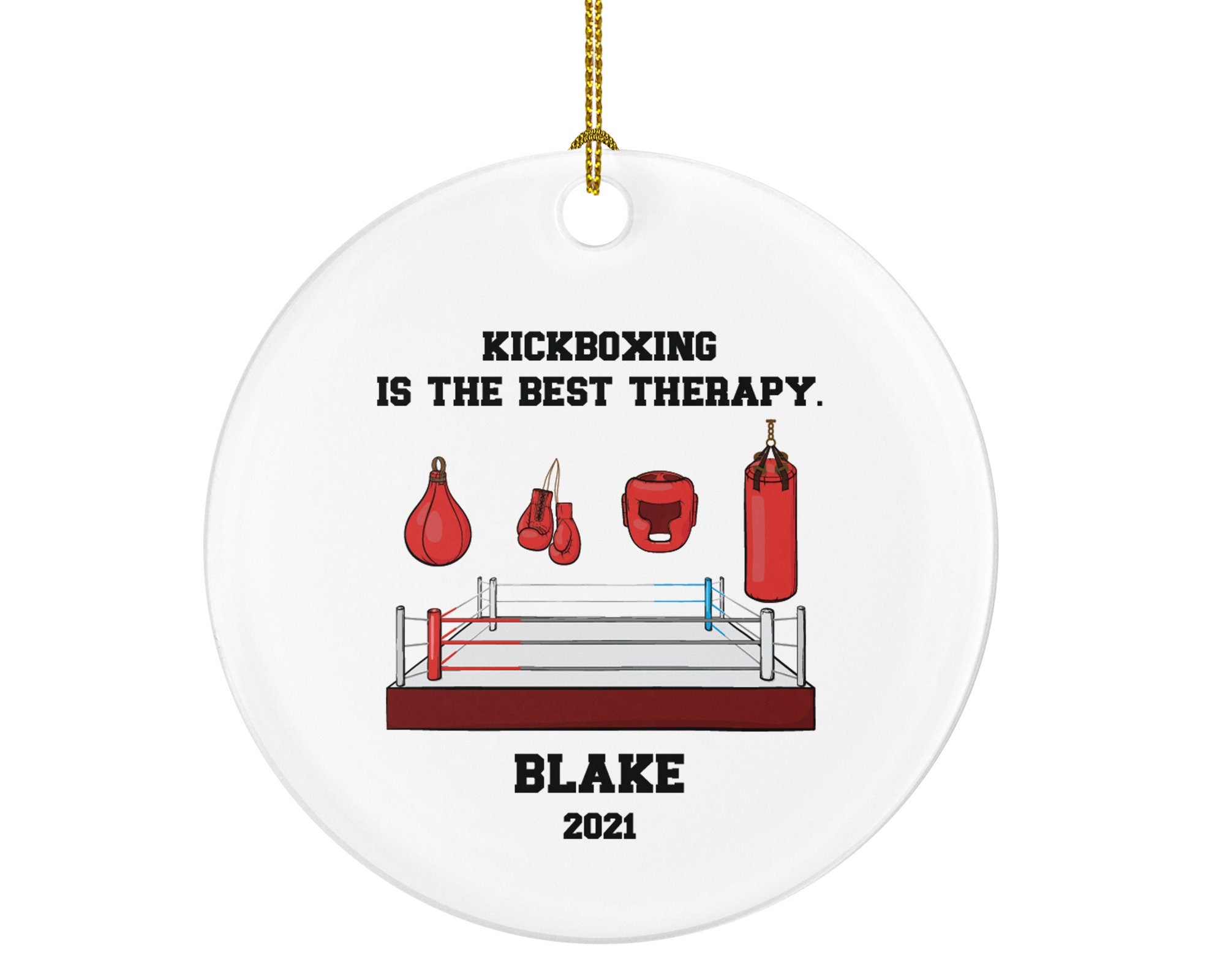 Kickboxing Christmas Ornament Kick Box Gloves Personalized Gift Kickboxer Boxer Boxing Punching Head Guard Bag Sports Occupation Hobby Game