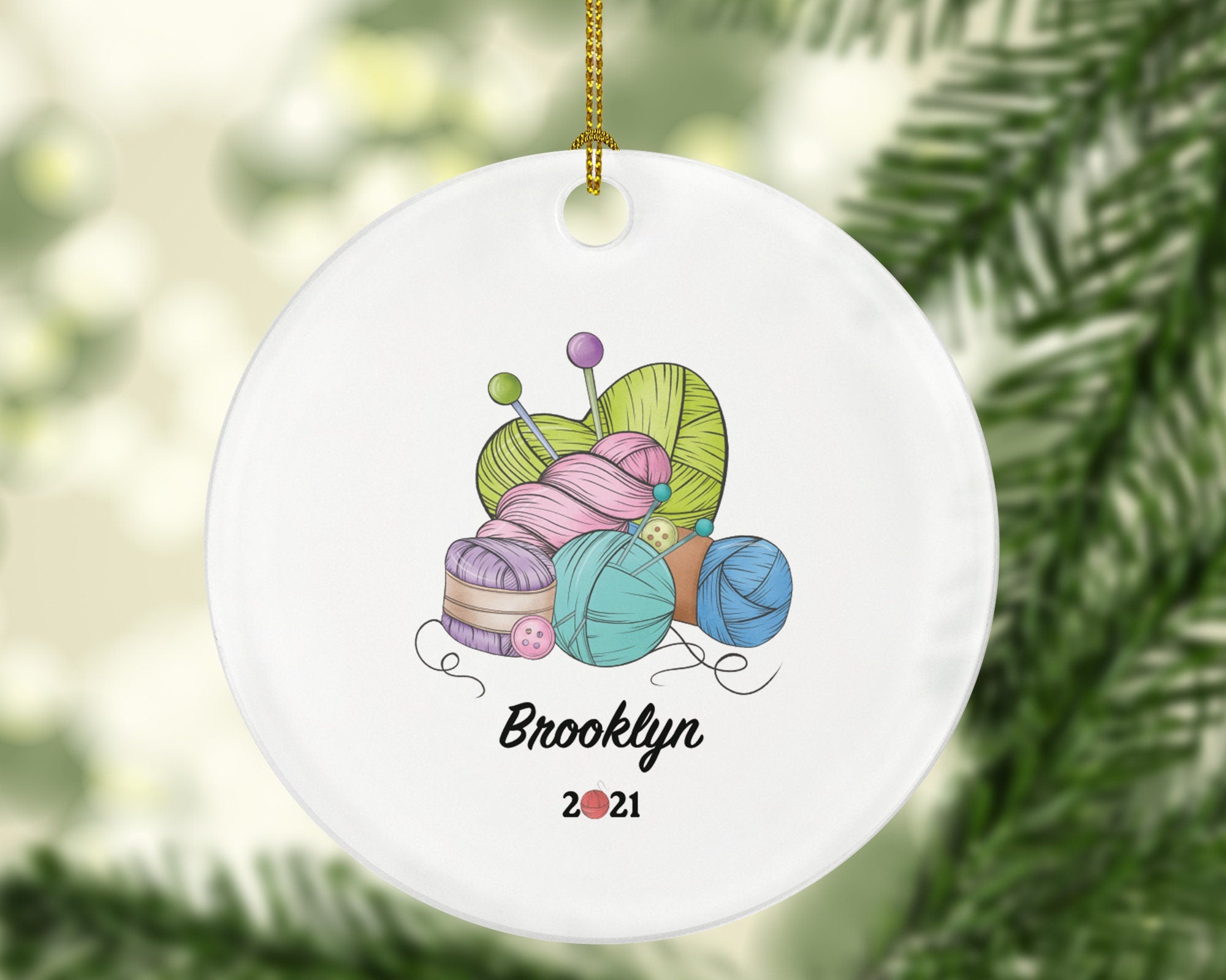 Knitting Christmas Ornament Personalized - Knitters Gift - Crochets, Needles and Yarn Balls - Christmas Knitting