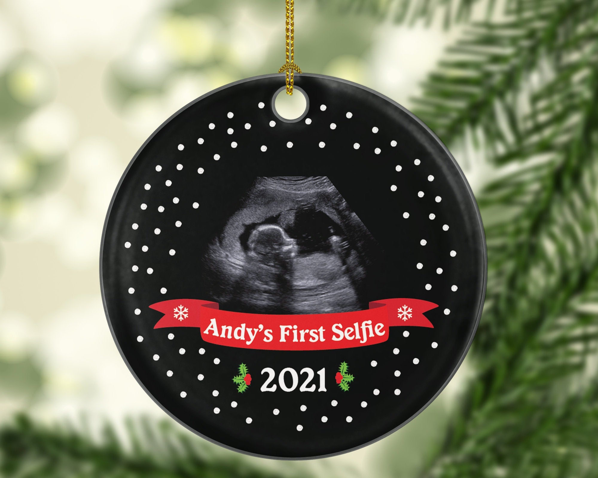 Baby's First Selfie Sonogram Photo Pregnancy Announcement Ornament - We're Were Expecting Christmas New Baby Girl Boy Pregnant Parents Gift