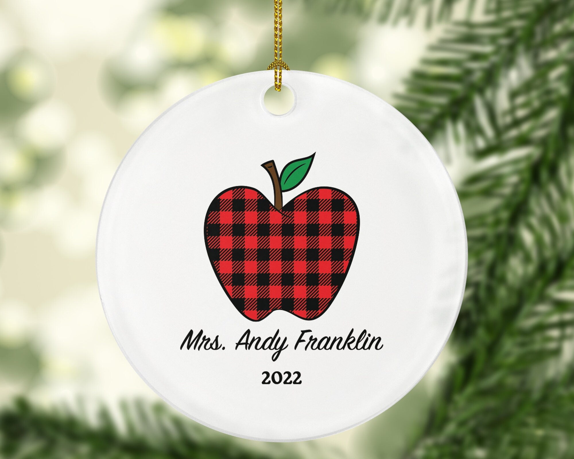 Teacher Ornament Personalized - Apple Teacher Custom Gift Apple from Student Appreciation Mr Mrs School Graduate Graduation