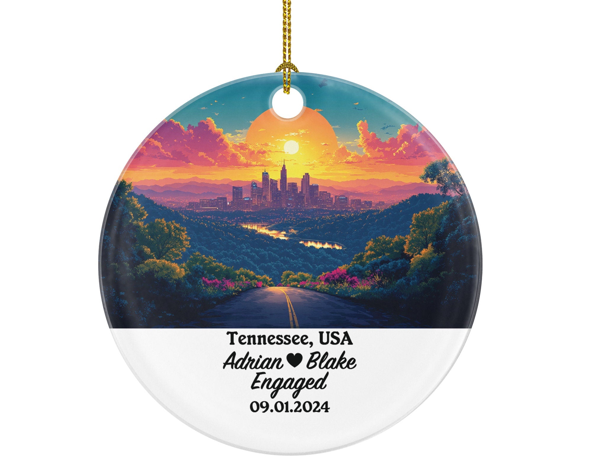 Tennessee Christmas Ornament Personalized - TN Engaged Married Family Together Couple Travel Honeymoon Engagement Marriage