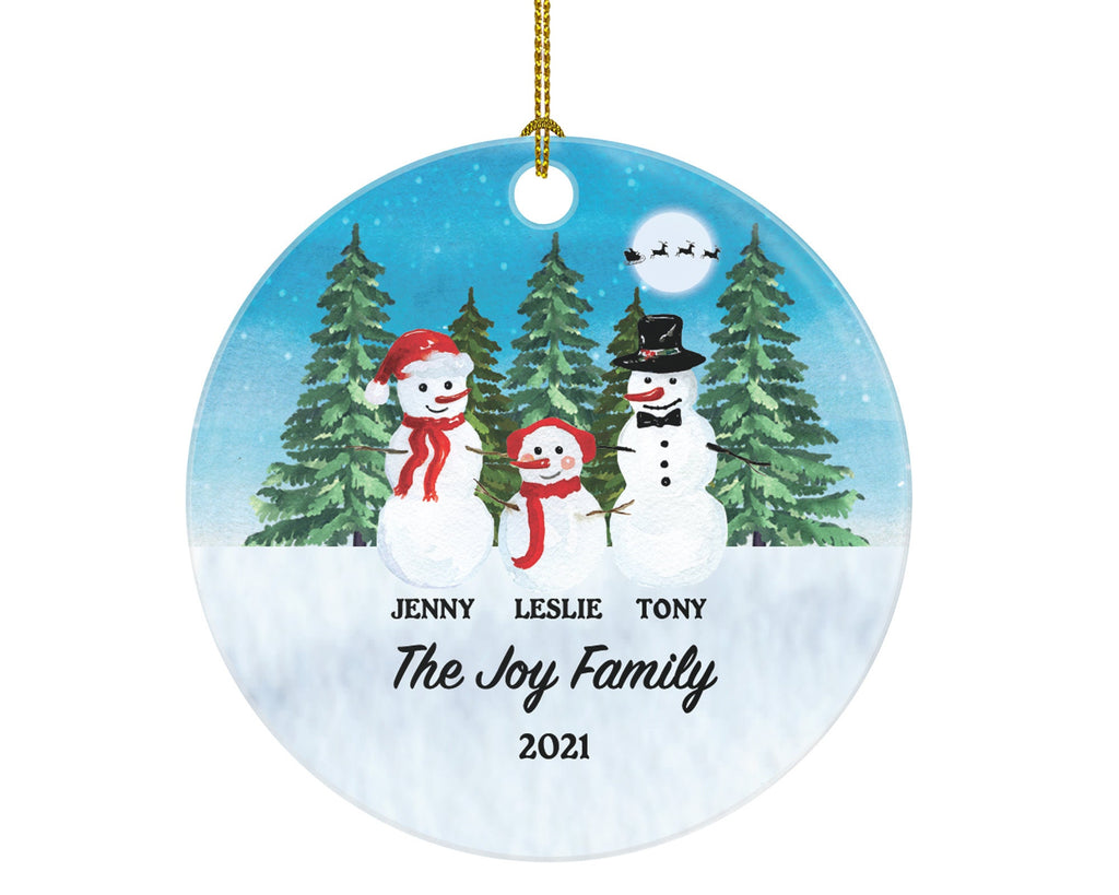 Snowmen Family of 3 Personalized Ornament - First Christmas New Baby Girl Boy Parents Mother Father Mom Dad Gift Kid Child Gift