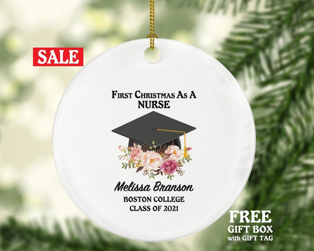 Personalized Graduation Christmas Ornament - Class of Custom Gift for Graduate Masters Bachelor Doctorate College High School Degree Name