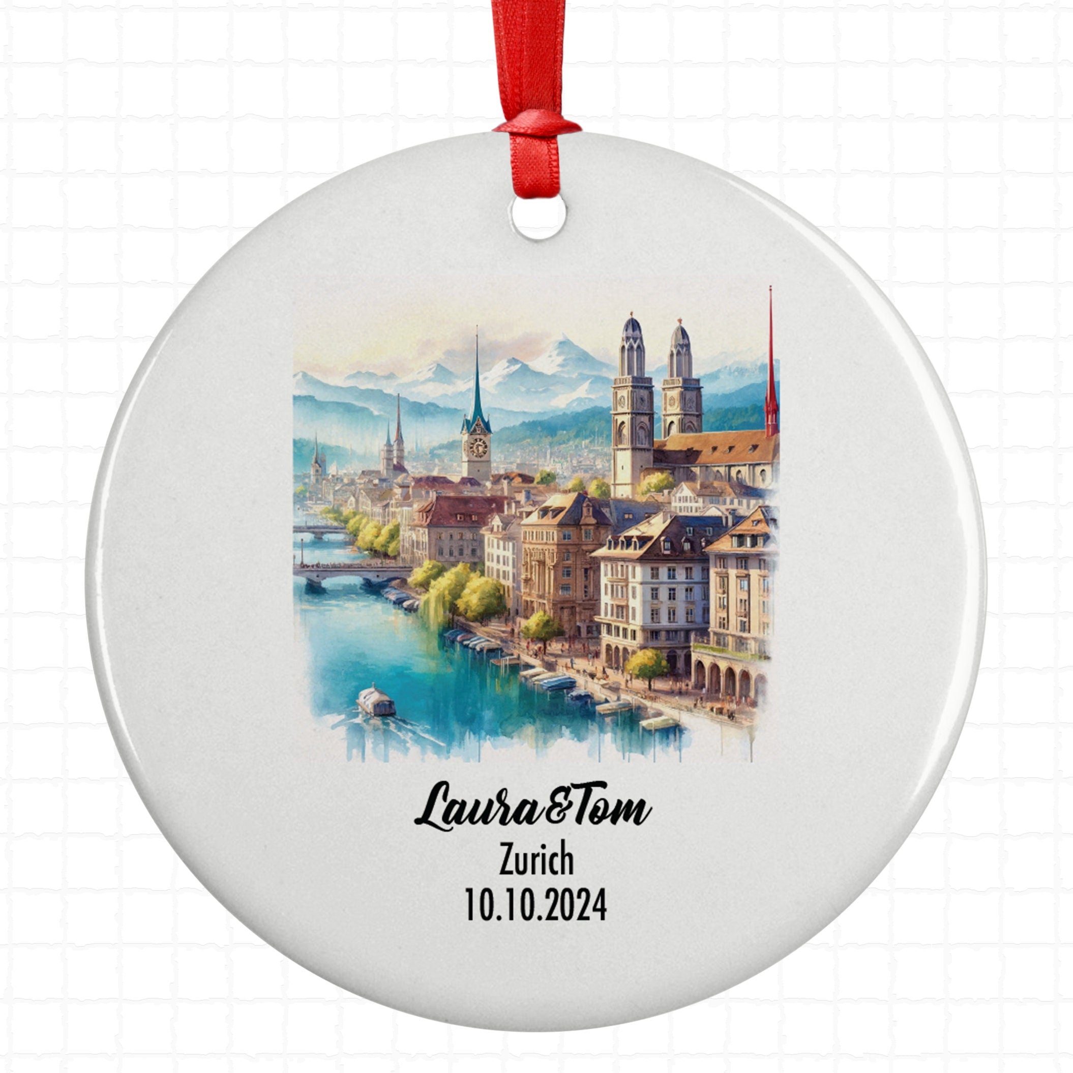 Zurich, Switzerland, Ornament, Engagement, Married, Travel, Gift for Engaged Couple, Engagement Gift, Trip, Vacation Souvenir