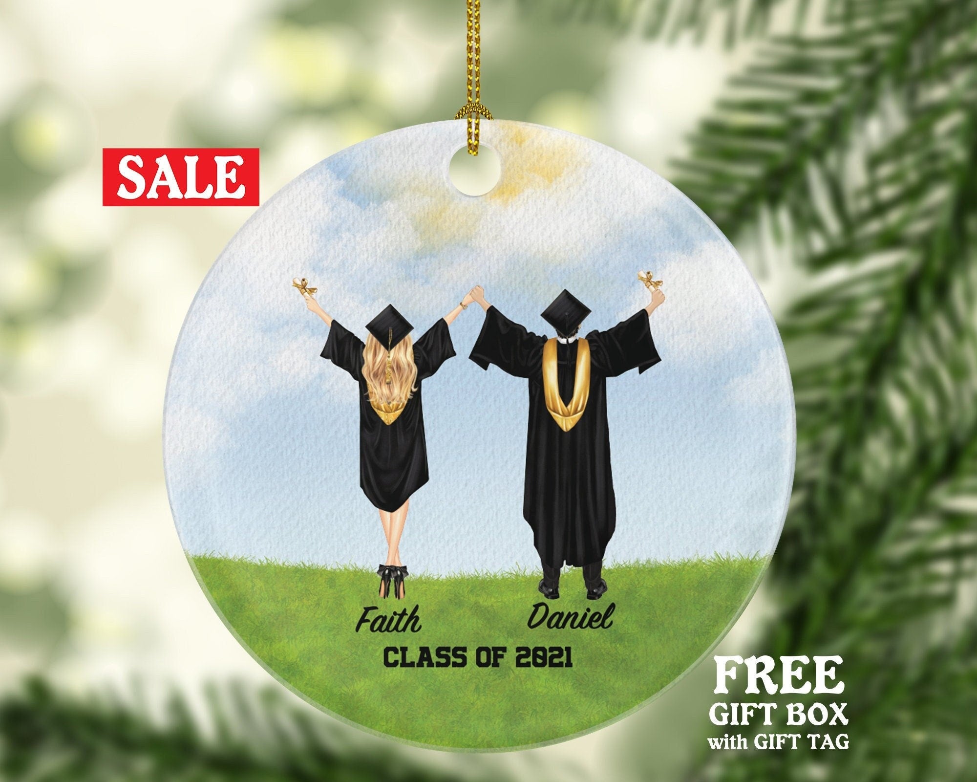 Graduation Christmas Ornament for Graduate Female Male Couple Friends - Class Of Bff Masters Bachelor Doctorate College High School