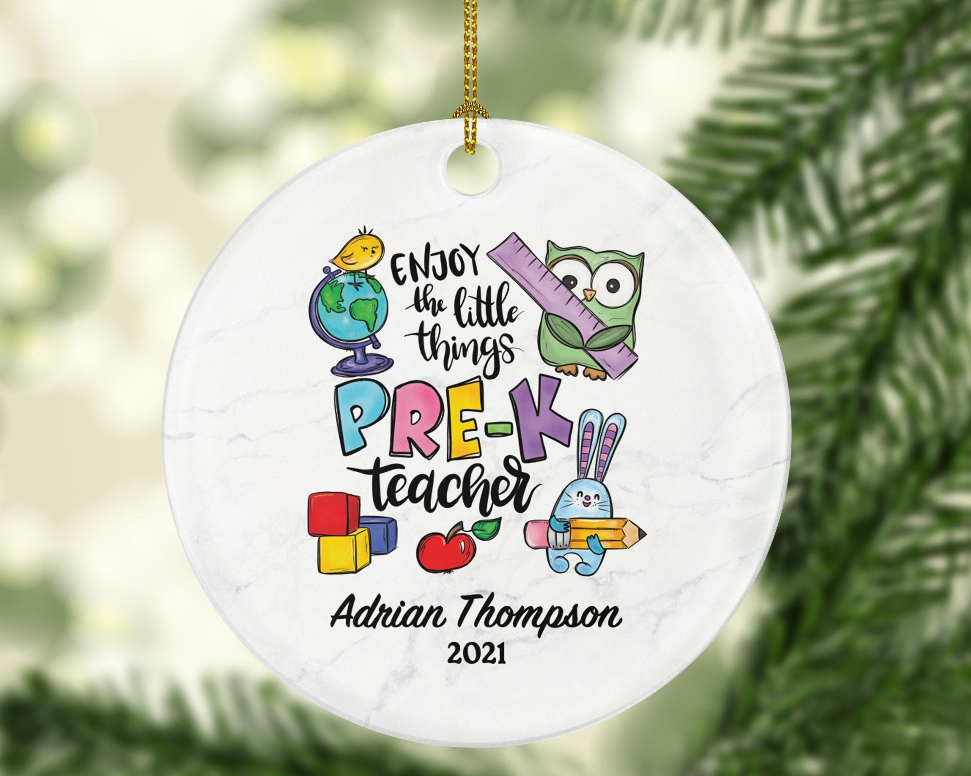 Pre-K Teacher Ornament Personalized - Teaching Custom Gift from Student Appreciation Mr Mrs School Graduate Graduation