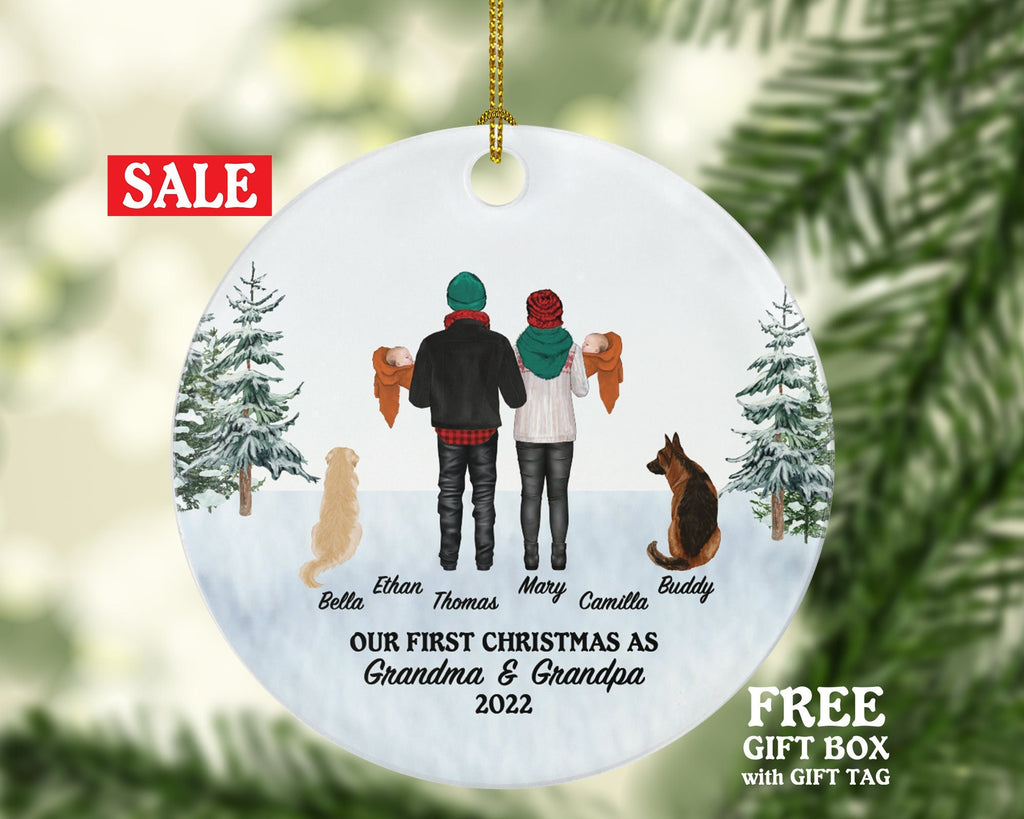 Grandparents of Twins with Dog Cat Pet First Christmas Infants Ornament Personalized Custom Grandma Grandpa Newborn Owner First Holiday Gift