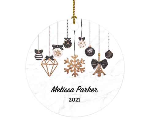 Baubles Ornament Christmas, Fashion Designer Gift Personalized Name and Year