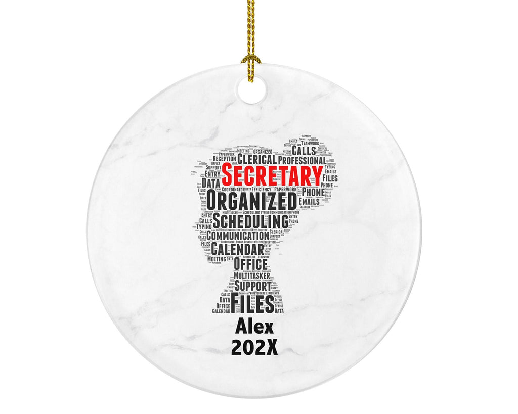 Secretary Ornament, Office Desk Job Gift, Administrative Assistant Word Art Ornament, Personalized Porcelain Keepsake