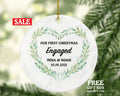 First Christmas Engaged Personalized Ornament - Engagement Announcement Couple Gift - Greenery Heart