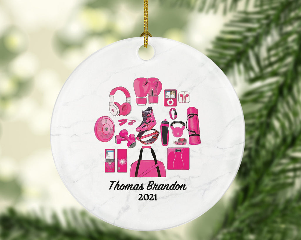 Fitness Pilates Yoga Workout Christmas Ornament Personalized - Personal Trainer Custom Healthy Lifestyle Training Exercise PT Gift