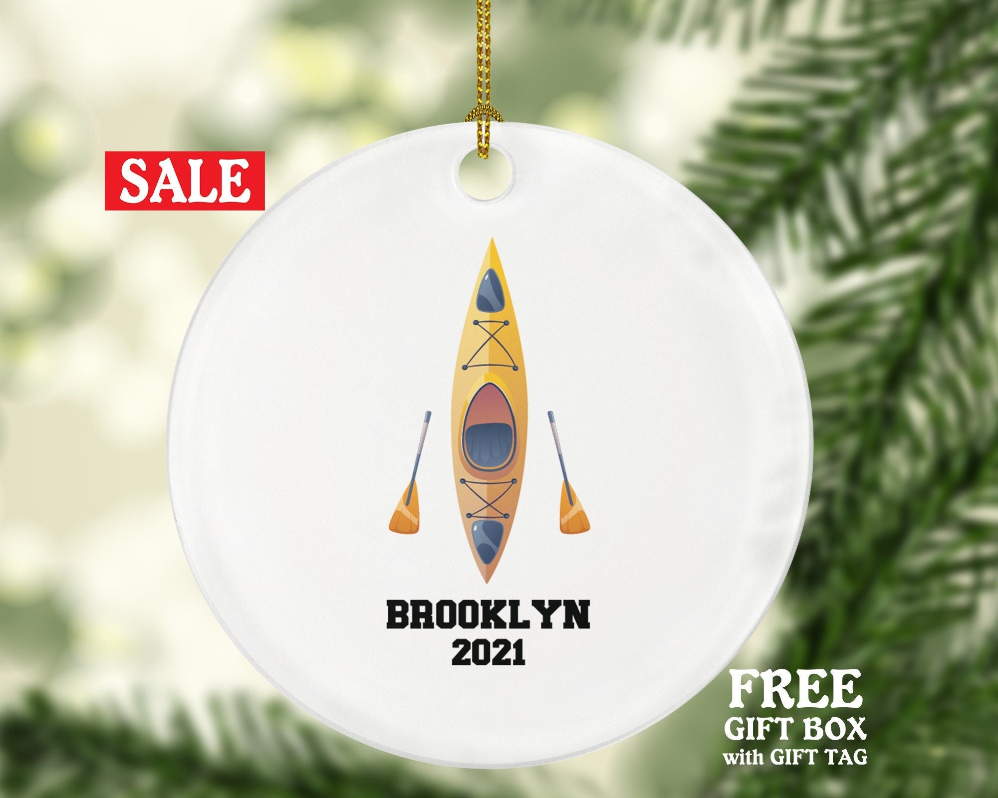 Kayak Christmas Ornament Personalized - Kayaker Gift - Water Sports - Lake Kayaking - Canoeing Christmas