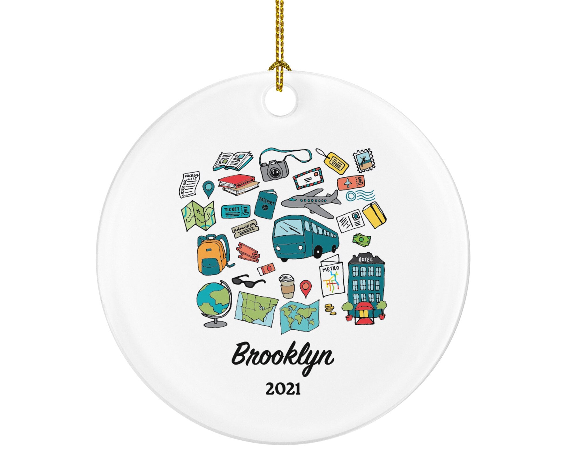 Traveler Christmas Ornament Personalized - Vacation Travel Lover Gift For Traveler - Custom Name Year