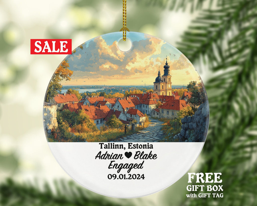 Tallinn Christmas Ornament Personalized - Estonia Engaged Married Family Together Couple Travel Honeymoon Engagement Marriage