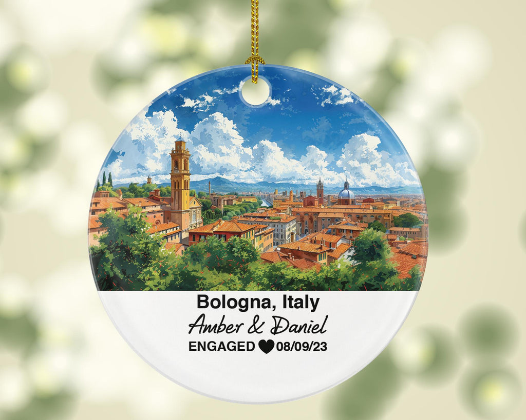 Personalized Bologna Italy Christmas Ornament, Iconic Towers, Historic Center, Mr & Mrs, Engagement, Wedding, Honeymoon Keepsake for Couples