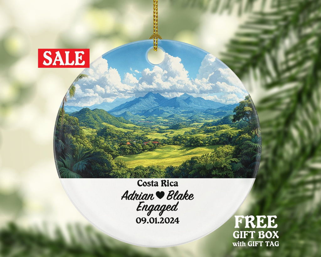 Costa Rica Christmas Ornament Personalized - Engaged Married Family Together Couple Travel Honeymoon Engagement Marriage