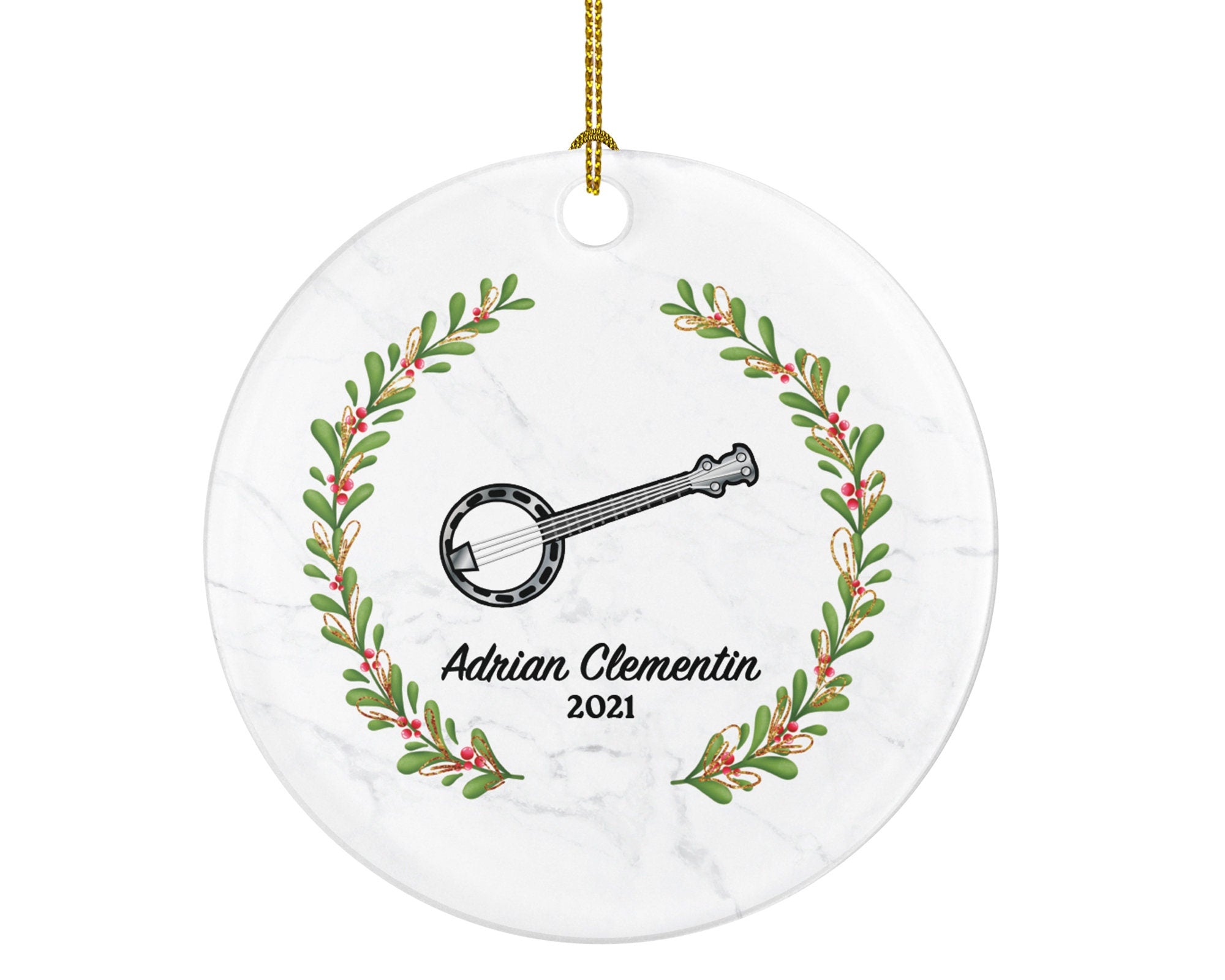 Banjo Instrument Christmas Ornament Personalized - Musical Instrument Player Music Lover Custom Holiday Gift for Musician