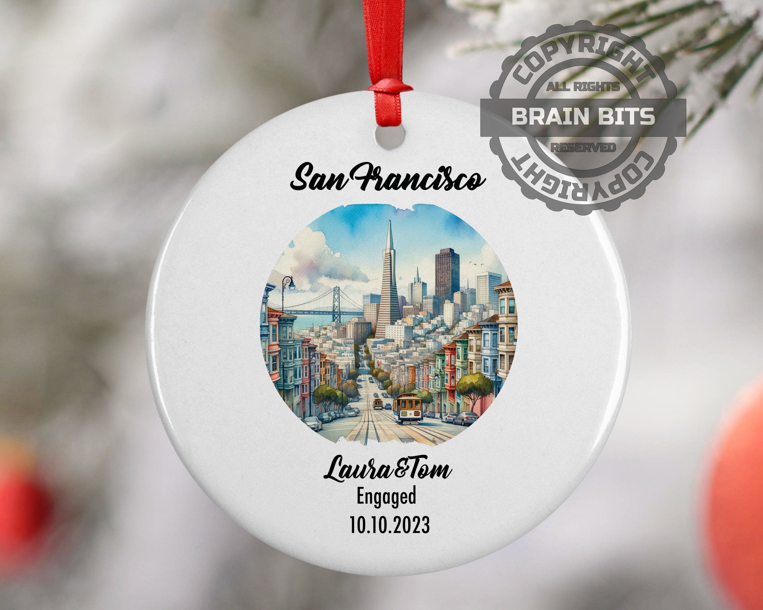 San Francisco Ornament, Engagement, Married, Travel, Gift for Engaged Couple, Engagement Gift, Trip, Vacation Souvenir