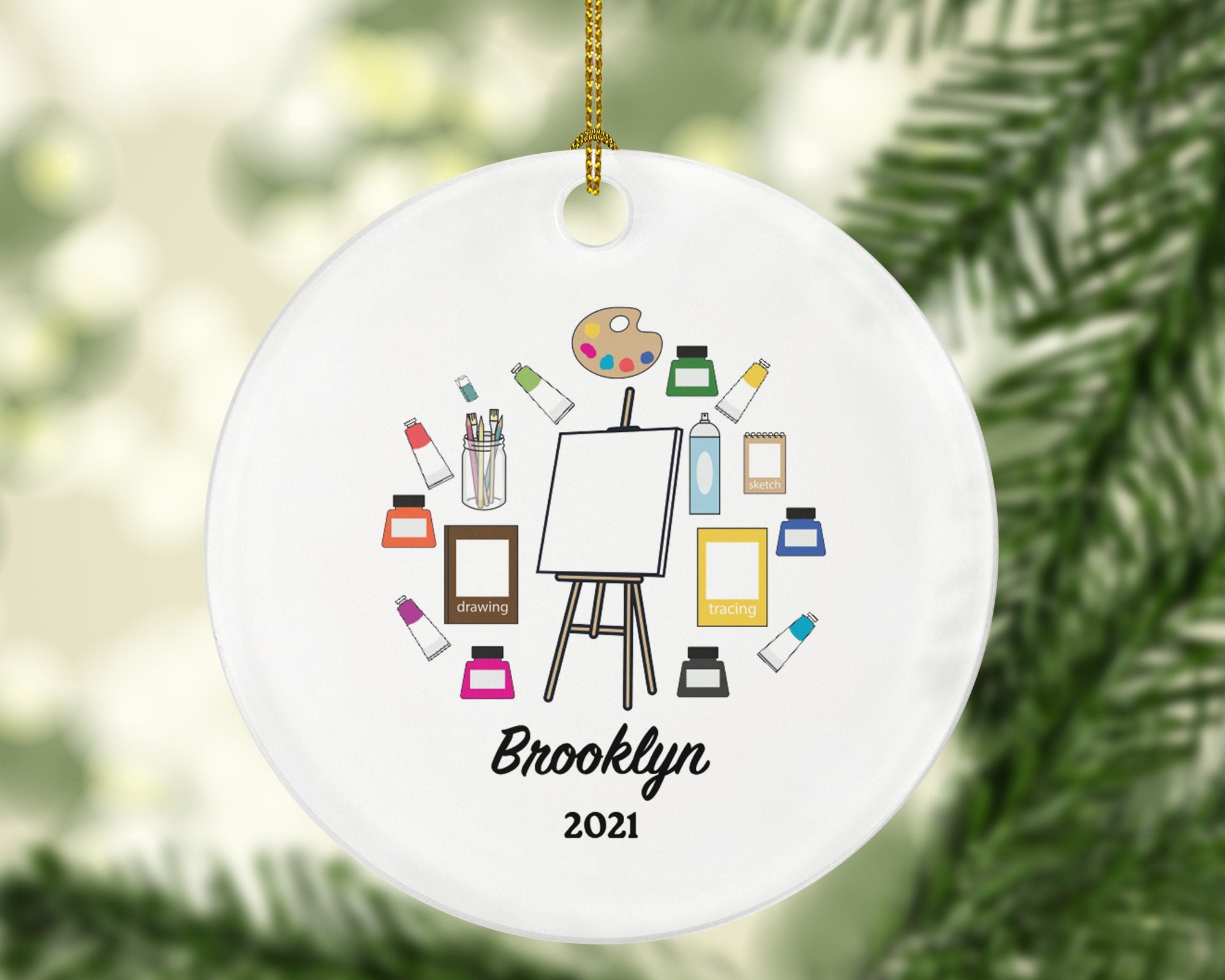 Artist Personalized Ornament, Christmas Art Lover,  Art Teacher, Xmas Artist Drawing Painting Art Craft Custom Gift