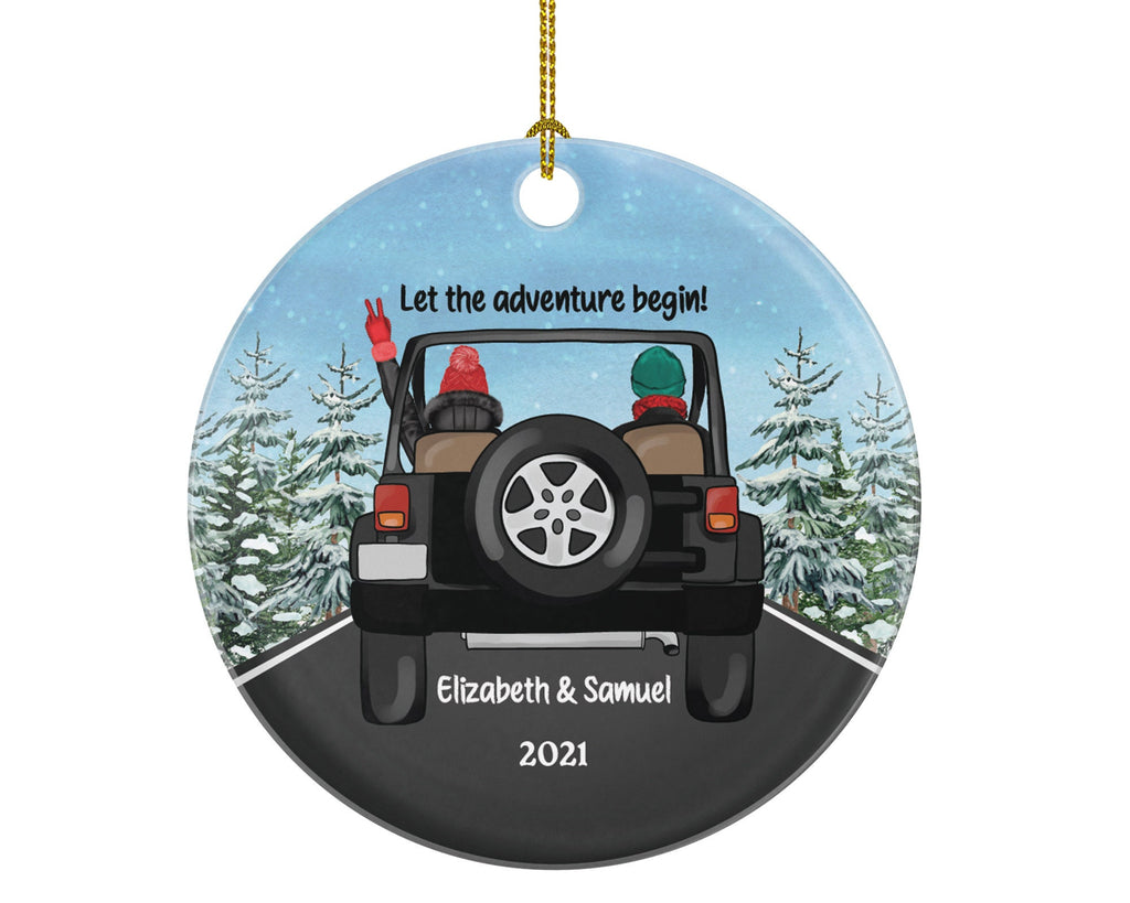Couple In A Car Driving Christmas Ornament - Traveled Together Our First Trip Personalized Wedding Engaged New Couple Gift for Adventure