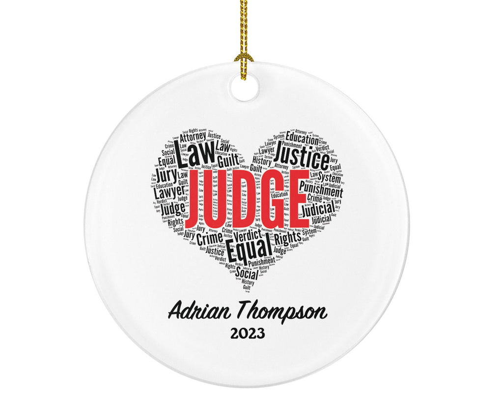 Personalized Judge Christmas Ornament, Custom Gift for Attorney at Law Lawyer Justice Equal Crime Word Art