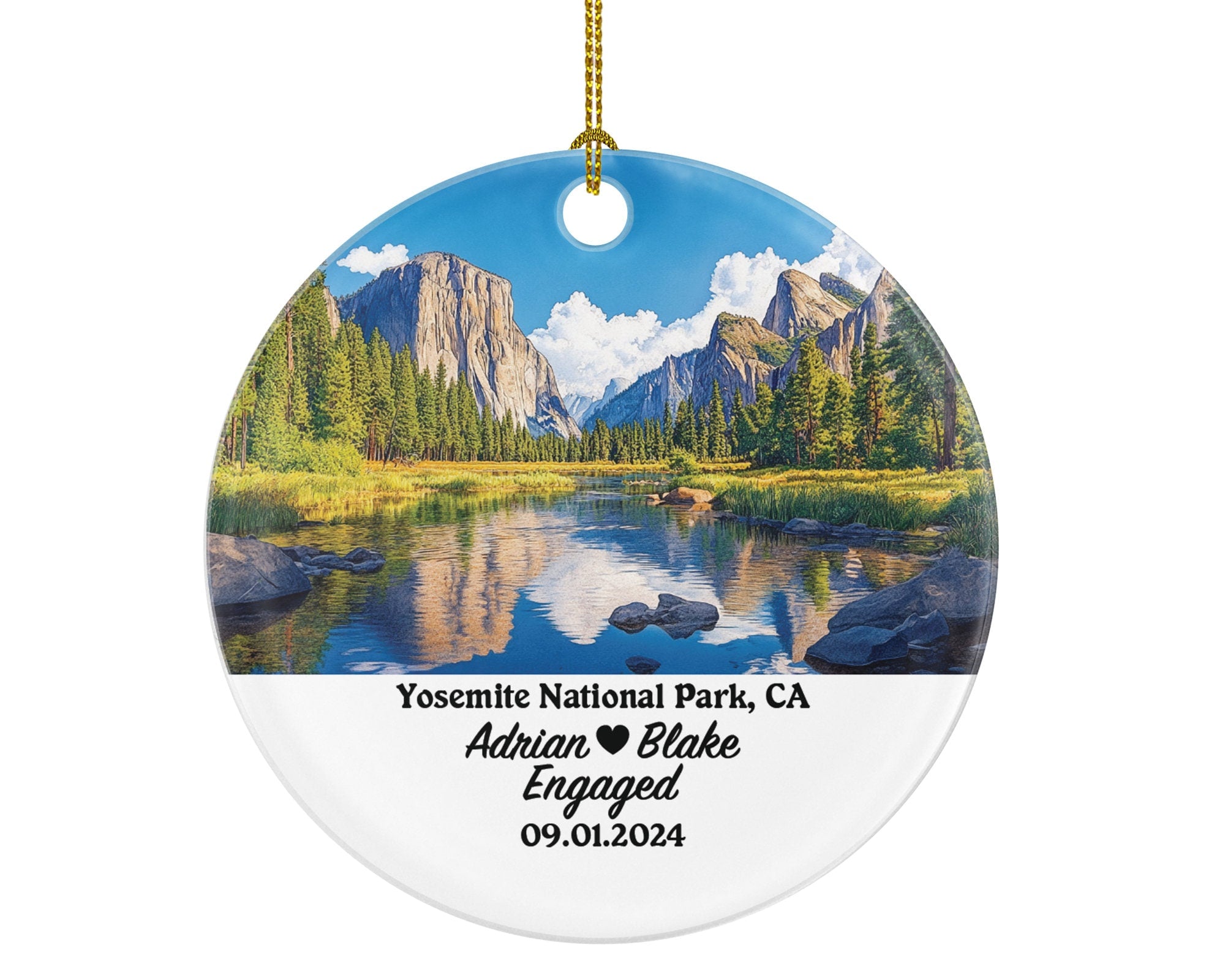 Yosemite National Park Christmas Ornament Personalized - CA Engaged Married Family Together Couple Travel Honeymoon Engagement Marriage