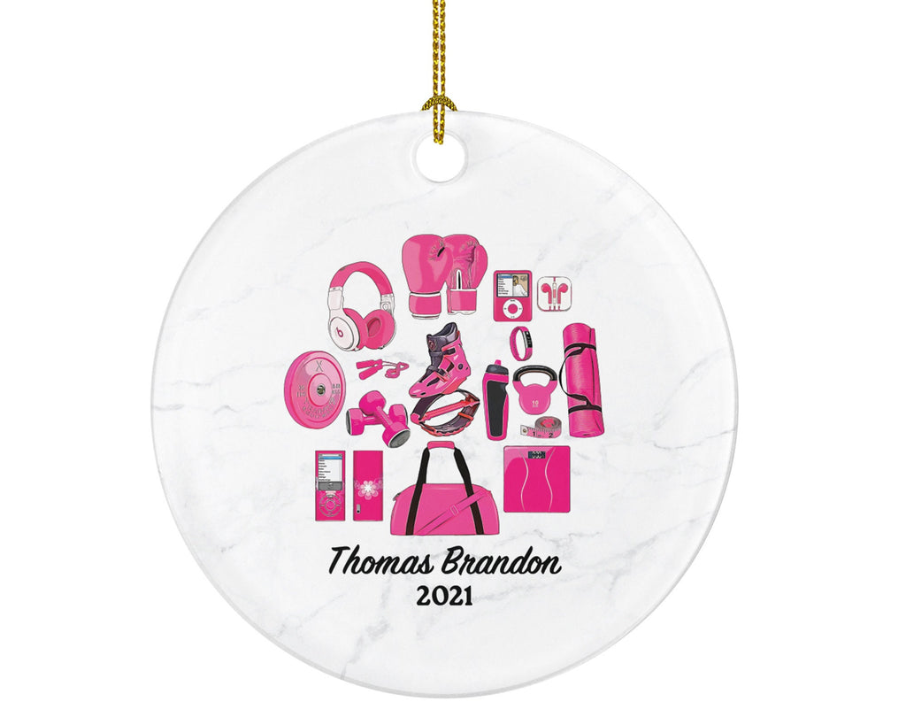 Fitness Pilates Yoga Workout Christmas Ornament Personalized - Personal Trainer Custom Healthy Lifestyle Training Exercise PT Gift