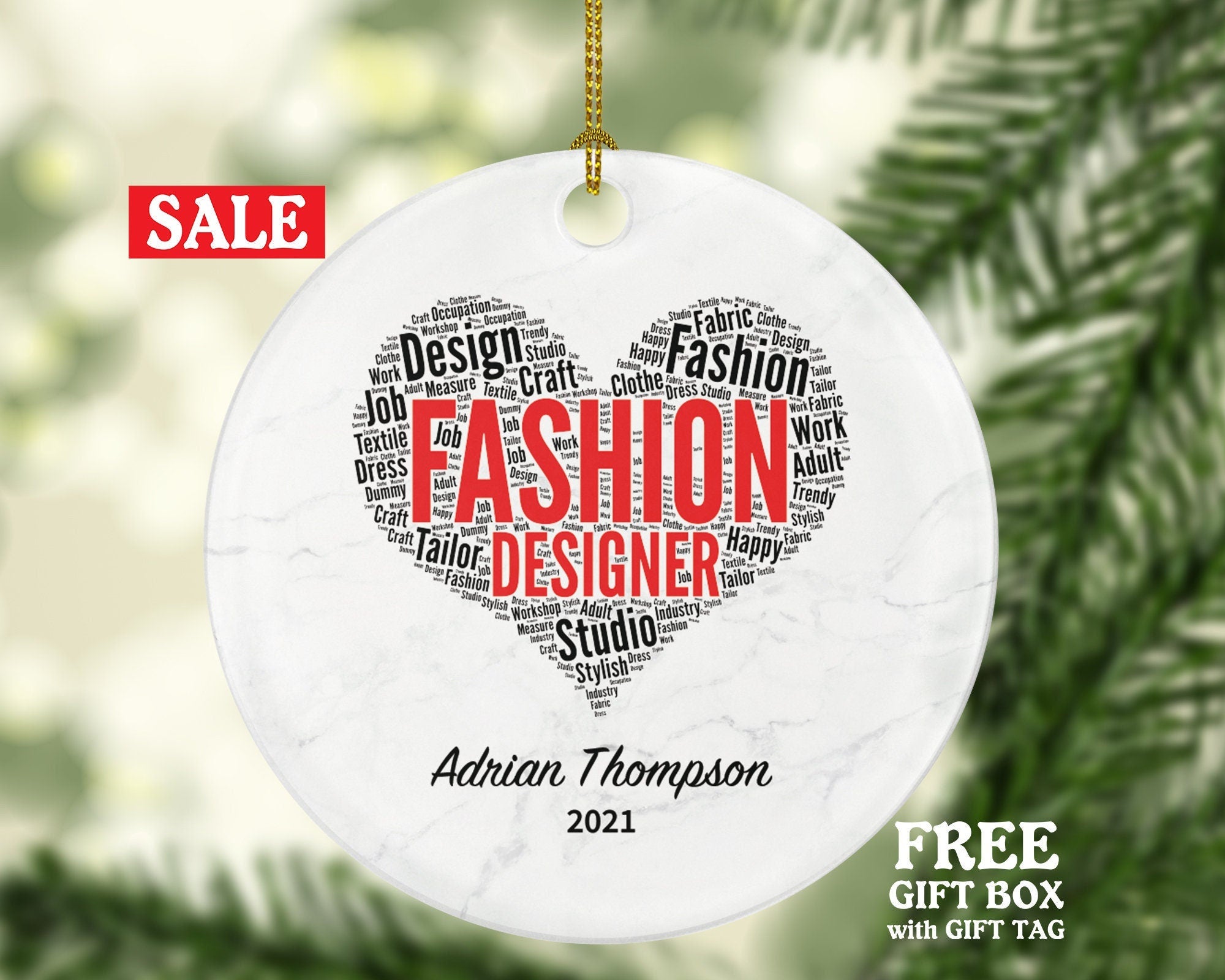 Fashion Designer Christmas Ornament Personalized, Fashion Design Gift, Textiles, Sewing, Apparel, Styling Custom Name and Year