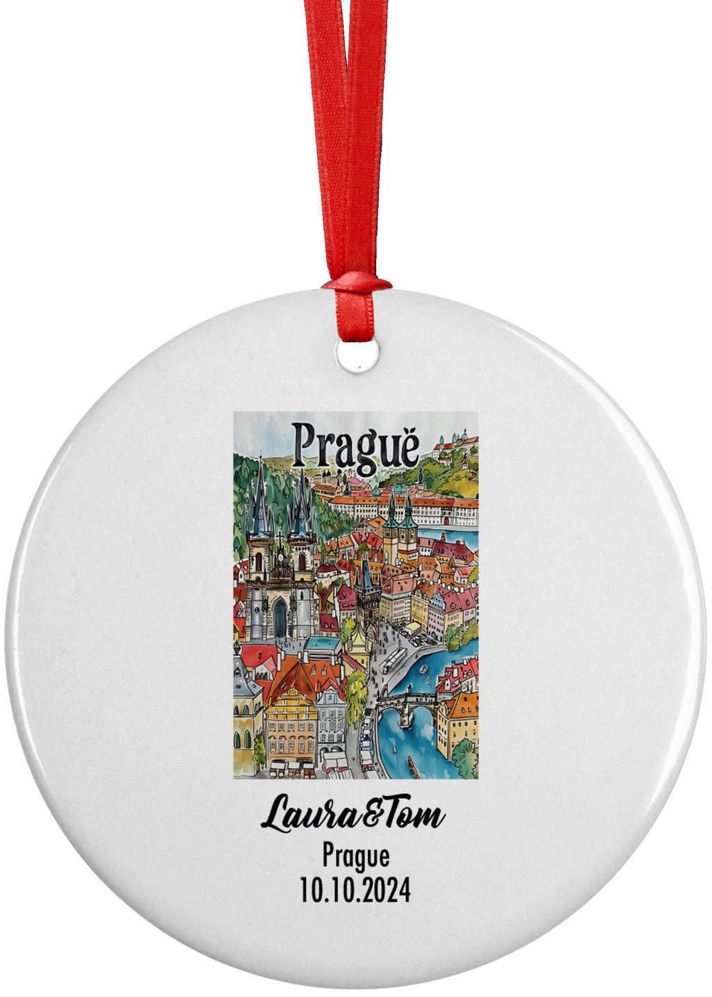Prague, Czech Republic, Ornament, Engagement, Married, Travel, Gift for Engaged Couple, Engagement Gift, Trip, Vacation Souvenir