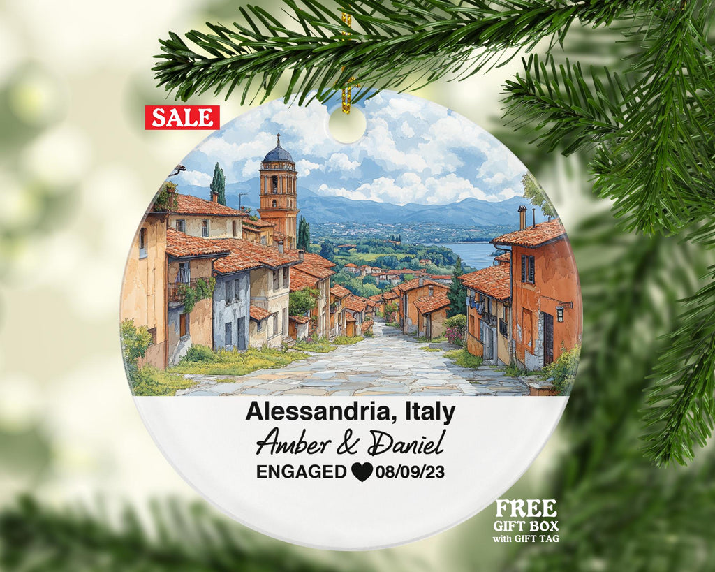 Personalized Alessandria Italy Christmas Ornament, Ancient Citadel, Tanaro River, Mr & Mrs Wedding, Engagement, or Honeymoon Keepsake for Couples