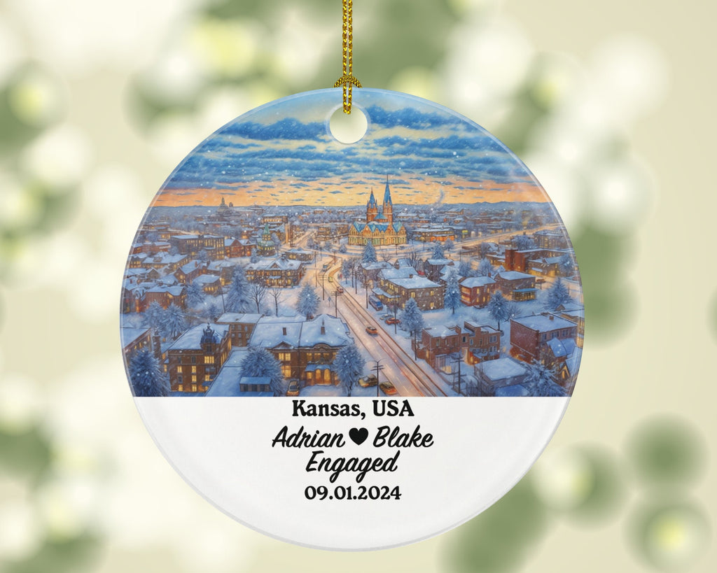 Kansas Christmas Ornament Personalized - KS Engaged Married Family Together Couple Travel Honeymoon Engagement Marriage