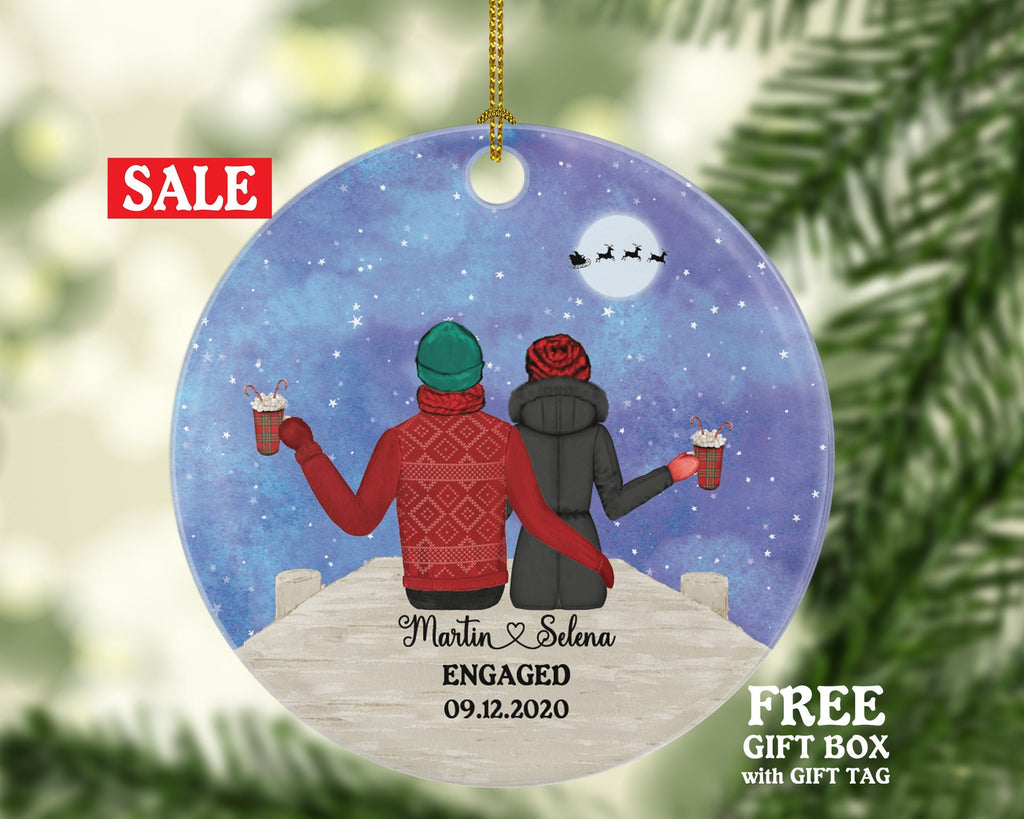 First Christmas Engaged Custom Ornament - Personalized Engagement Announcement Couple Gift - Custom Date Name - Future Husband Wife