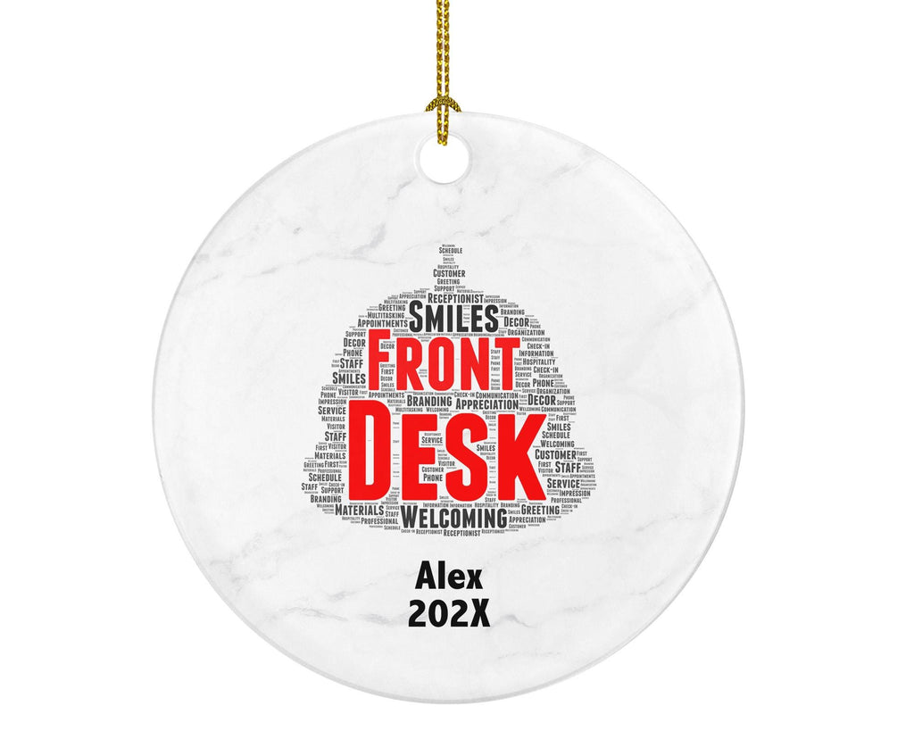 Front Desk Ornament, Receptionist Gift, Office Staff Appreciation, Custom Word Art Holiday Decoration, Ceramic Keepsake