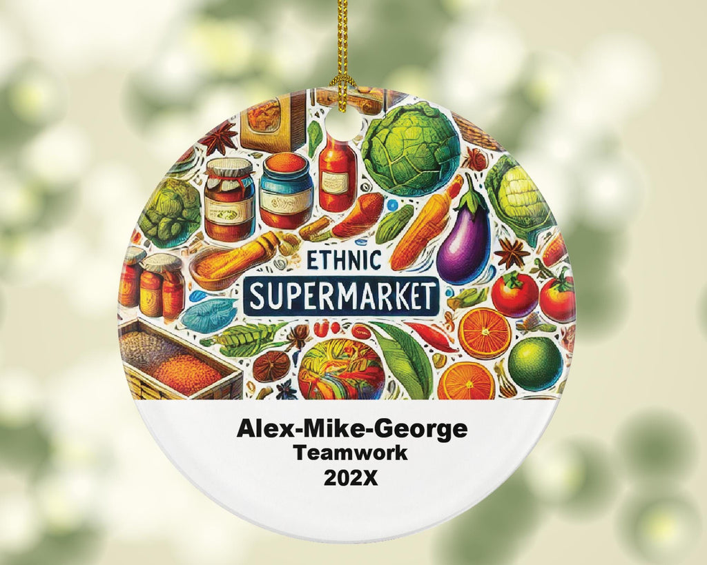 Personalized Ethnic Supermarket Ornament – Custom Grocery Store Gift – Teamwork Ornament with Name and Year