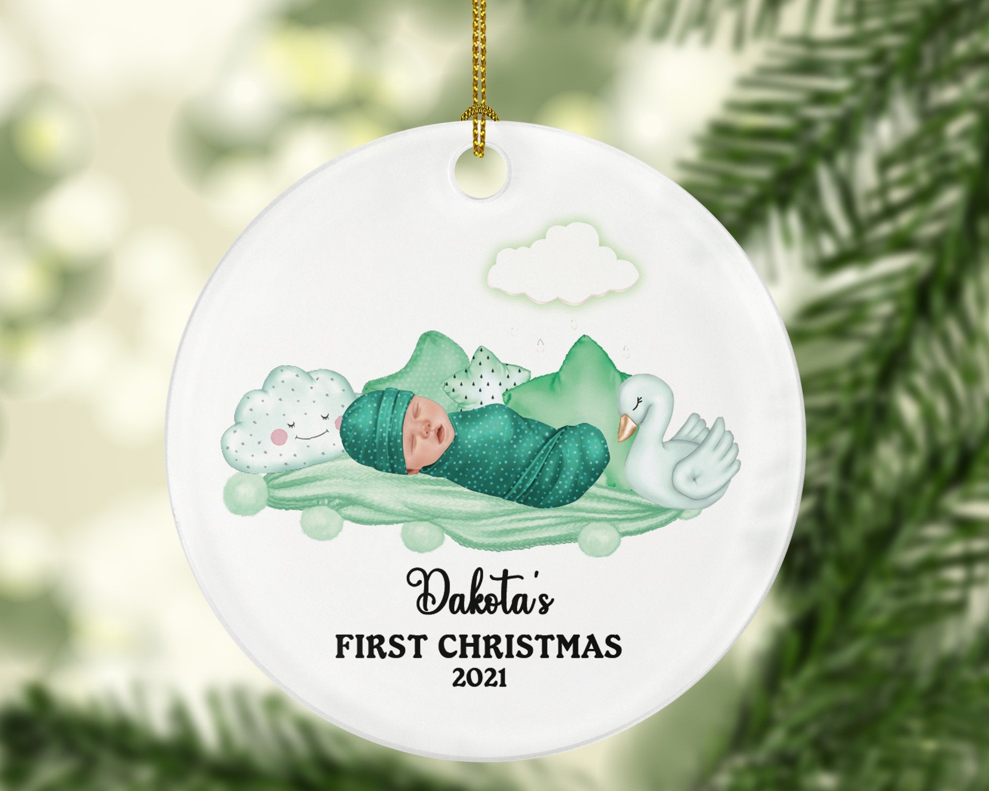Personalized Christmas Ornament Baby's First New Baby Portrait Parent Girl Boy Mommy Daddy Mom Dad Newborn 1st Gift Custom Name Present