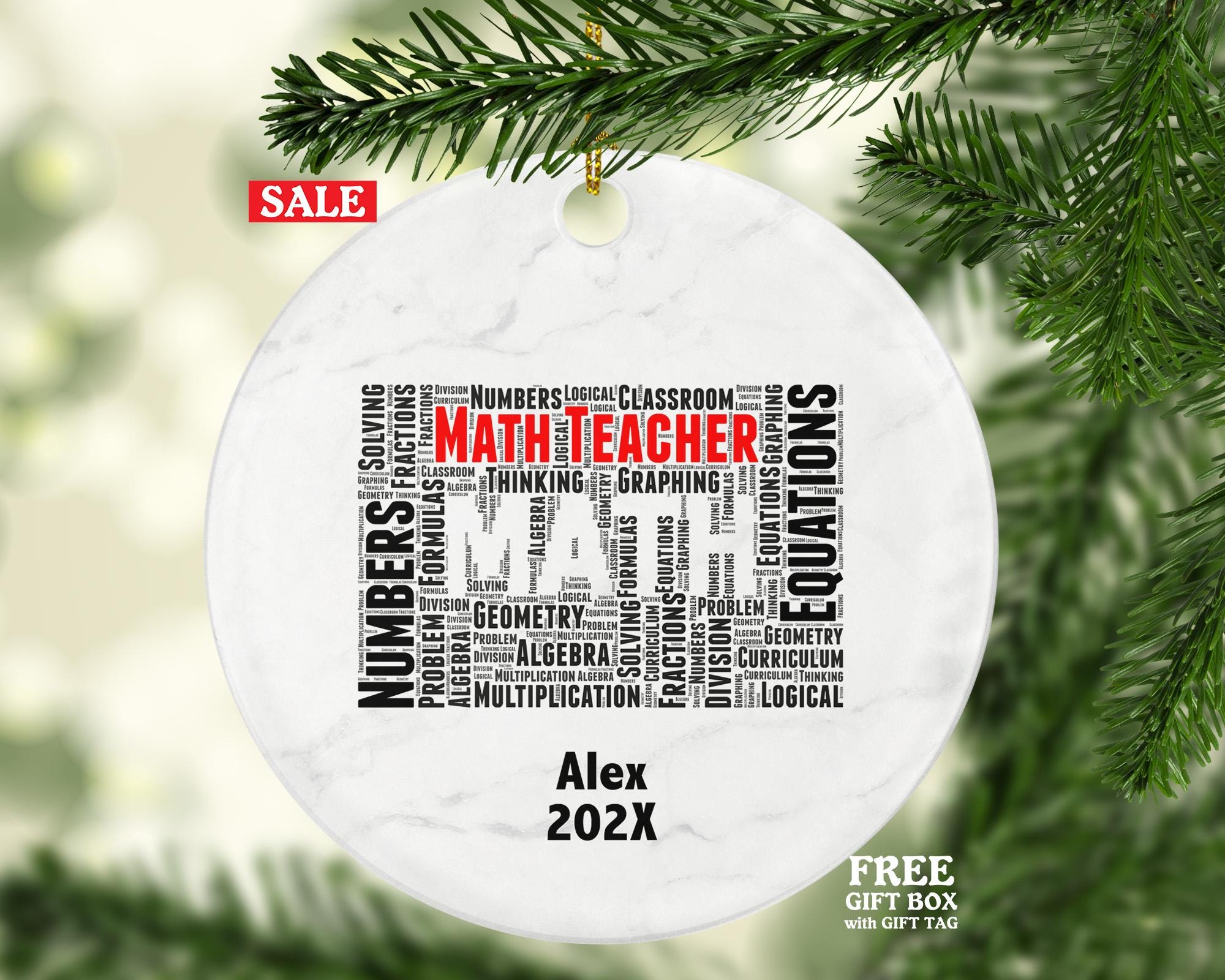 Personalized Math Teacher Christmas Ornament – Custom Teacher Gift – Mathematics Classroom Ornament – Educator Holiday Keepsake