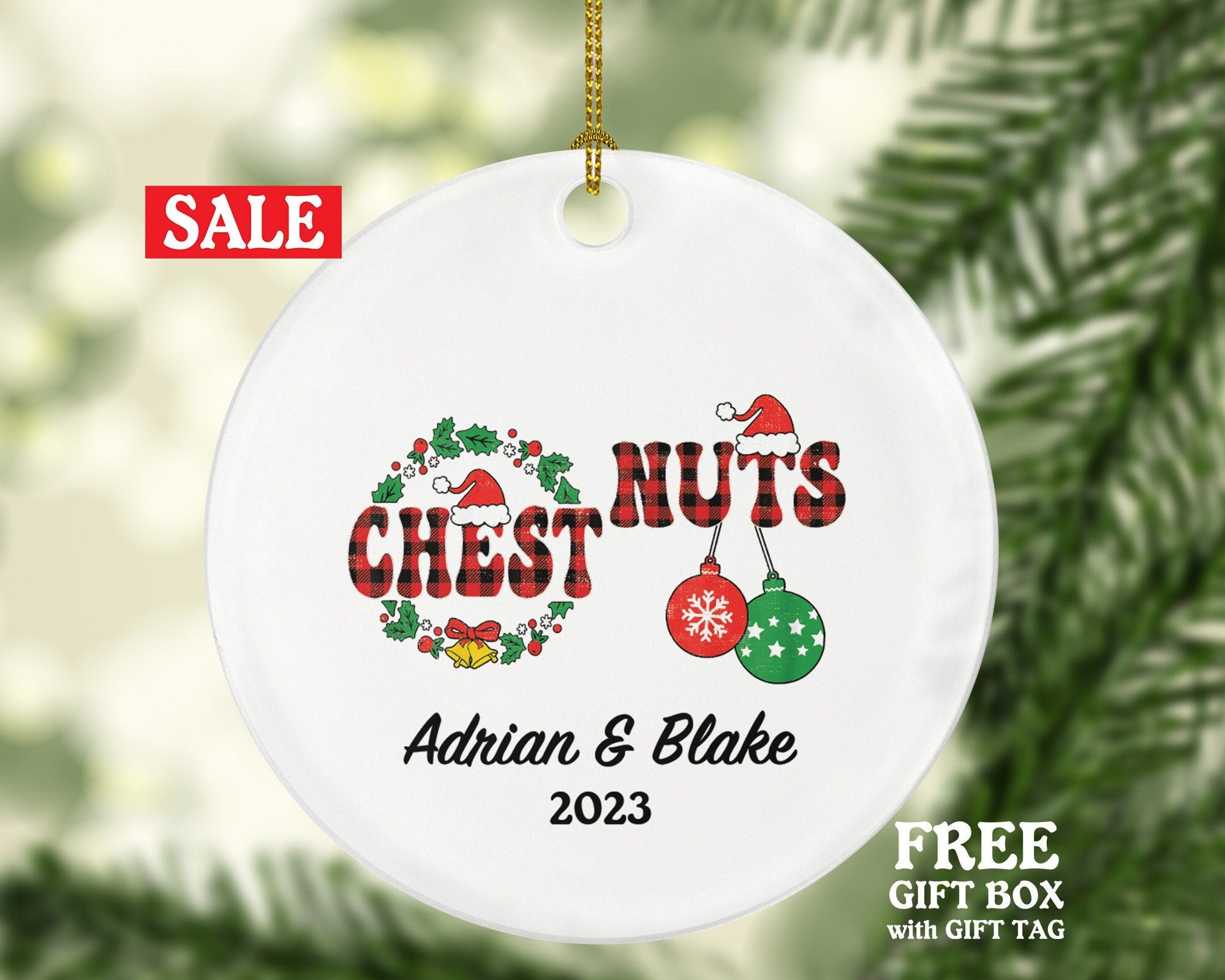 Chest Nuts Couple Funny Christmas Ornament - Personalized Mr and Mrs Married Future Marriage Husband Wife Fiancé Love