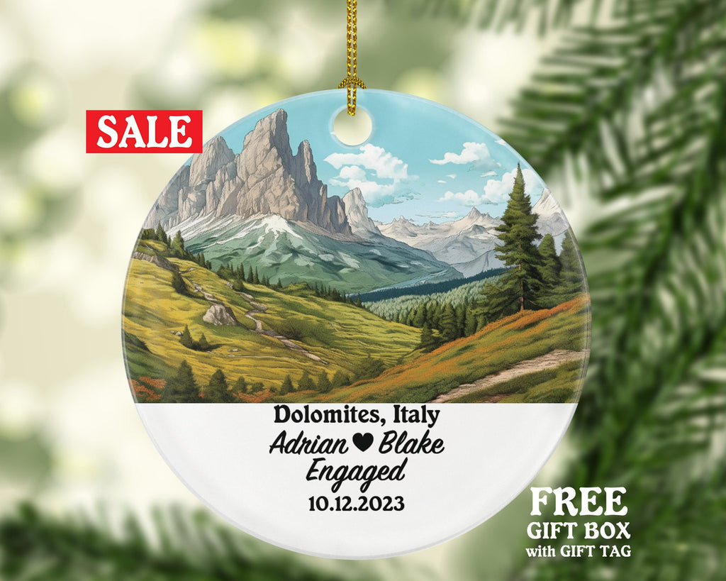 Dolomites Italy Christmas Ornament Personalized - Engaged Married Family Together Couple Travel Honeymoon Wedding Engagement Marriage