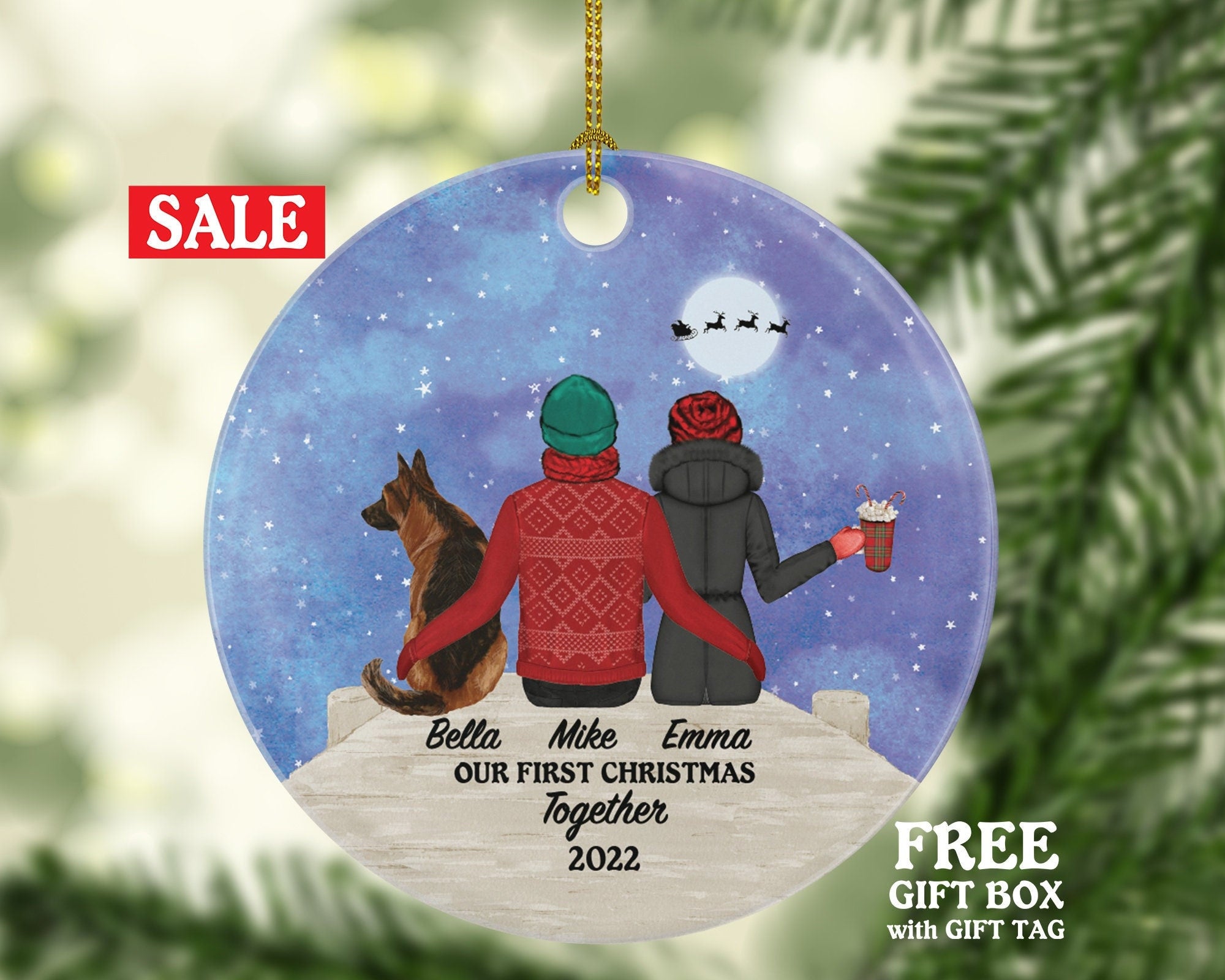 Couple with Dog Cat Pet Personalized Christmas Ornament Custom Together Valentines Lover Gift Fur Mom Dad Family Holiday Rescue Breeds