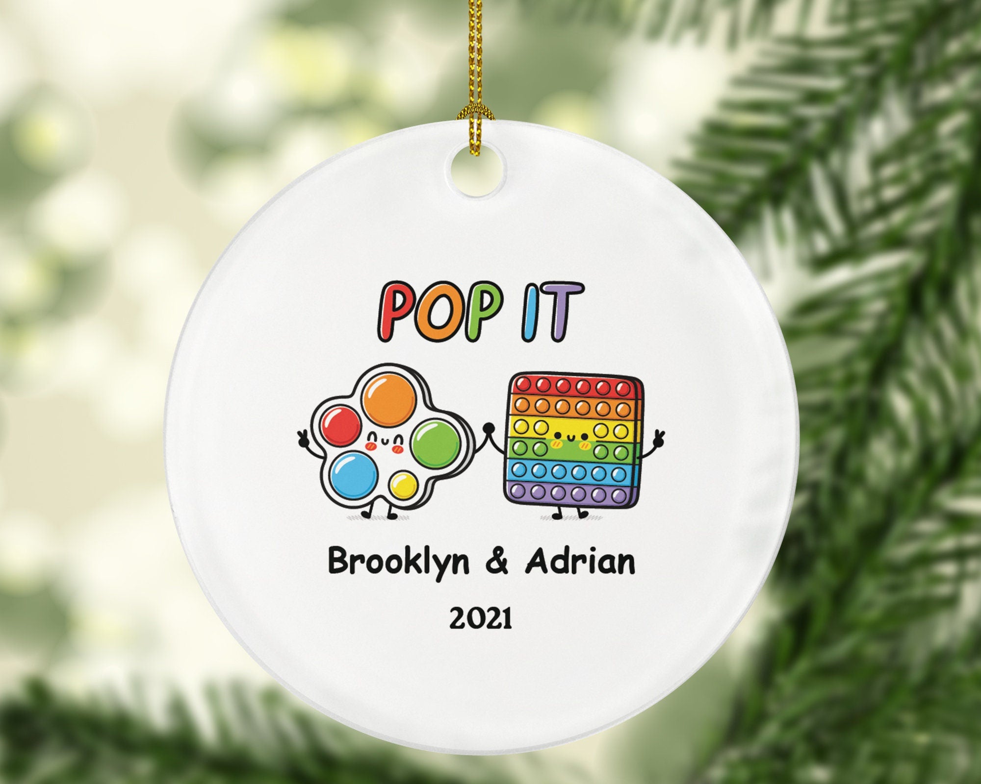 Poppit Toy Ornament for 2, Kids Toy Pop It Fidget Toy Personalized Christmas Gift, Poppit Lover - Friends or Couples Ornament