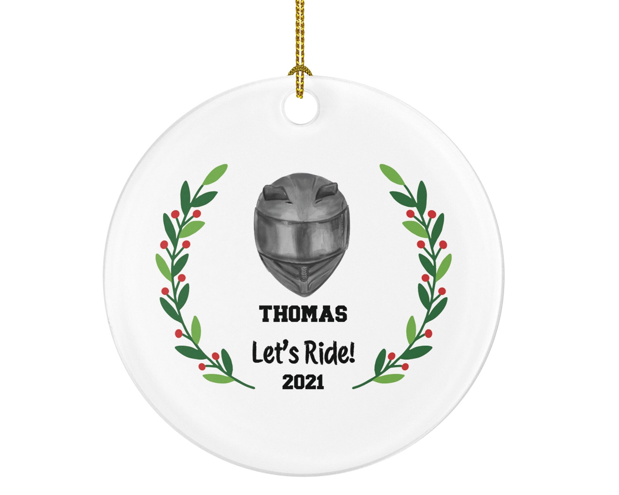 Motorcycle Dirt Bike Rider Helmet Christmas Ornament - Custom Gift for Bikers Racer Motocross Racing Personalized